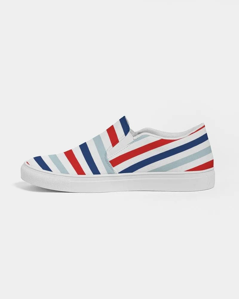 Womens Sneakers - Canvas Slip On Shoes, Red White Blue Striped Print