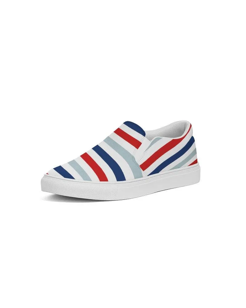 Womens Sneakers - Canvas Slip On Shoes, Red White Blue Striped Print