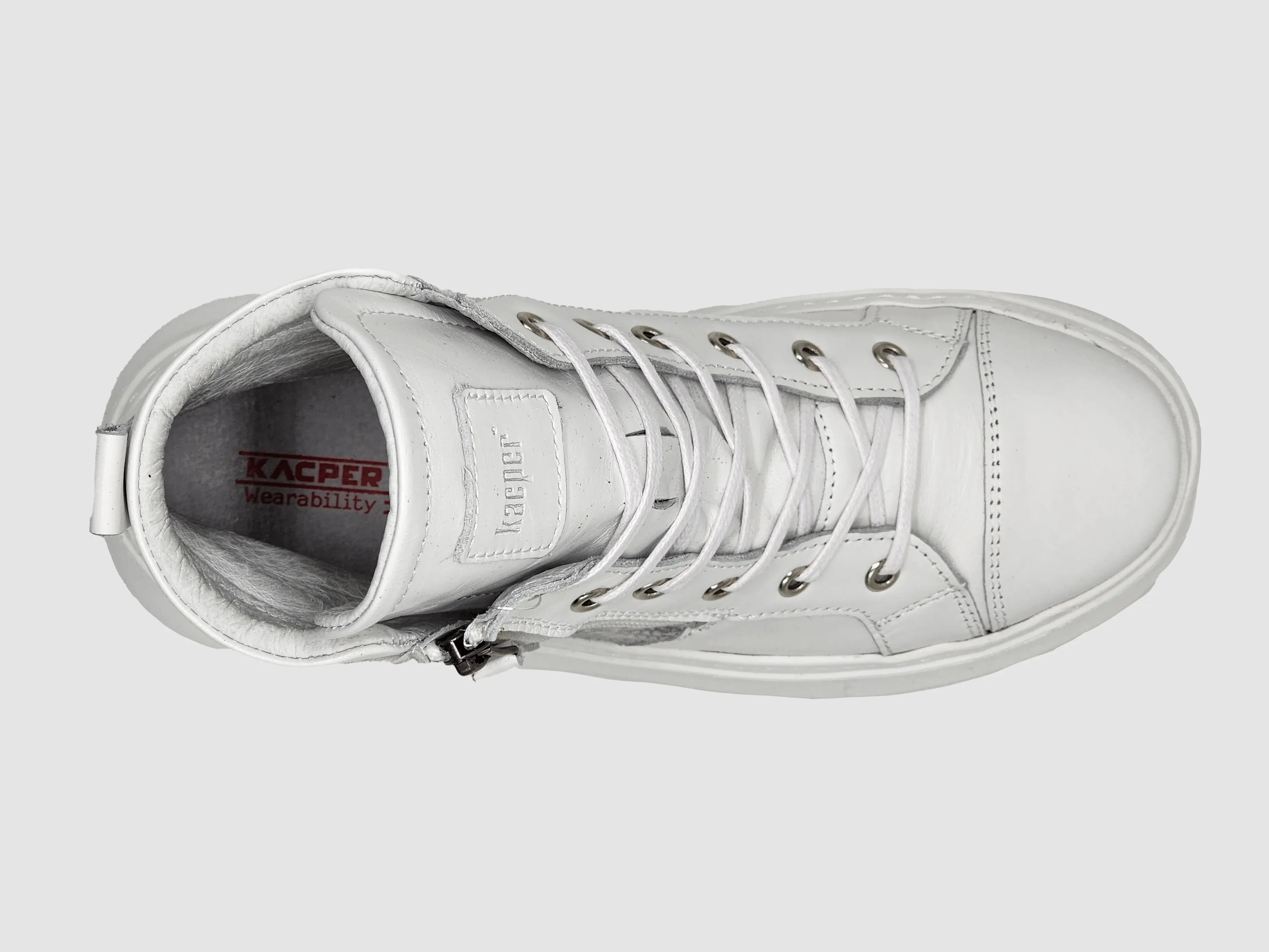 Women's Tall Zip-Up Leather Sneakers - White